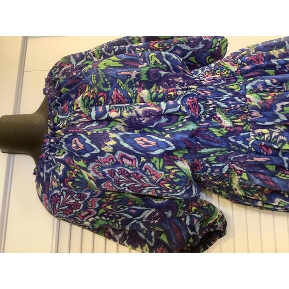 Yakira Bella Tiered Print Dress XL  Multicolor Blue Print Flowy Boho - Picture 2 of 4